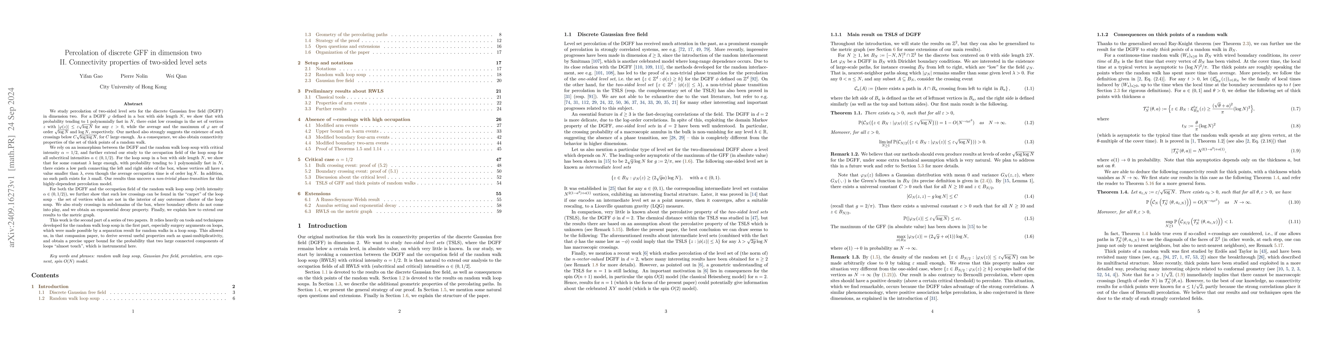 Thumbnail for Percolation of discrete GFF in dimension two II. Connectivity properties
  of two-sided level sets