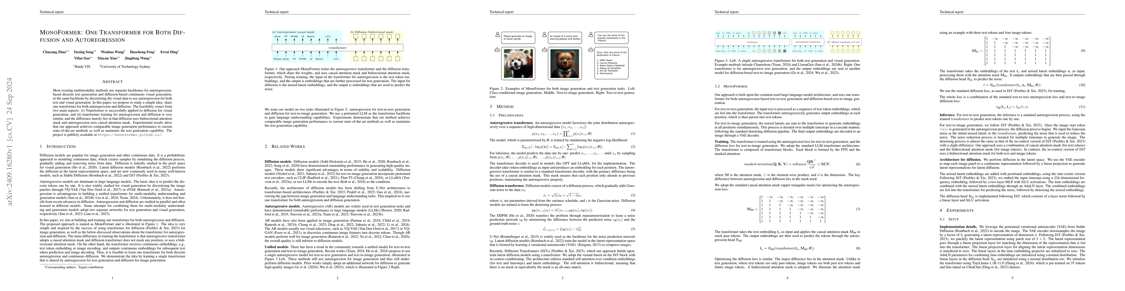 Thumbnail for MonoFormer: One Transformer for Both Diffusion and Autoregression