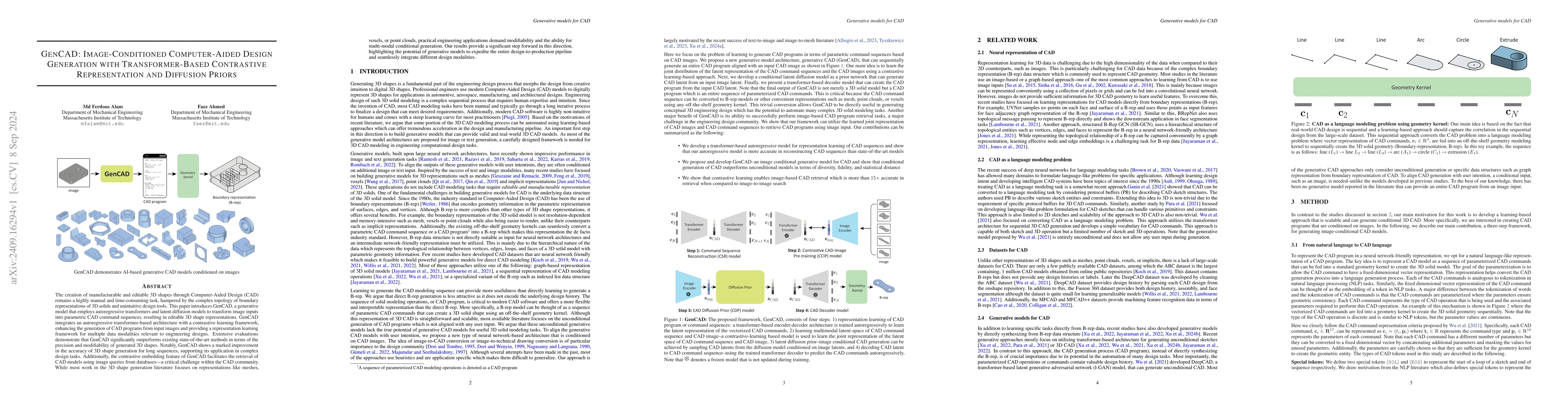 Thumbnail for GenCAD: Image-Conditioned Computer-Aided Design Generation with
  Transformer-Based Contrastive Representation and Diffusion Priors