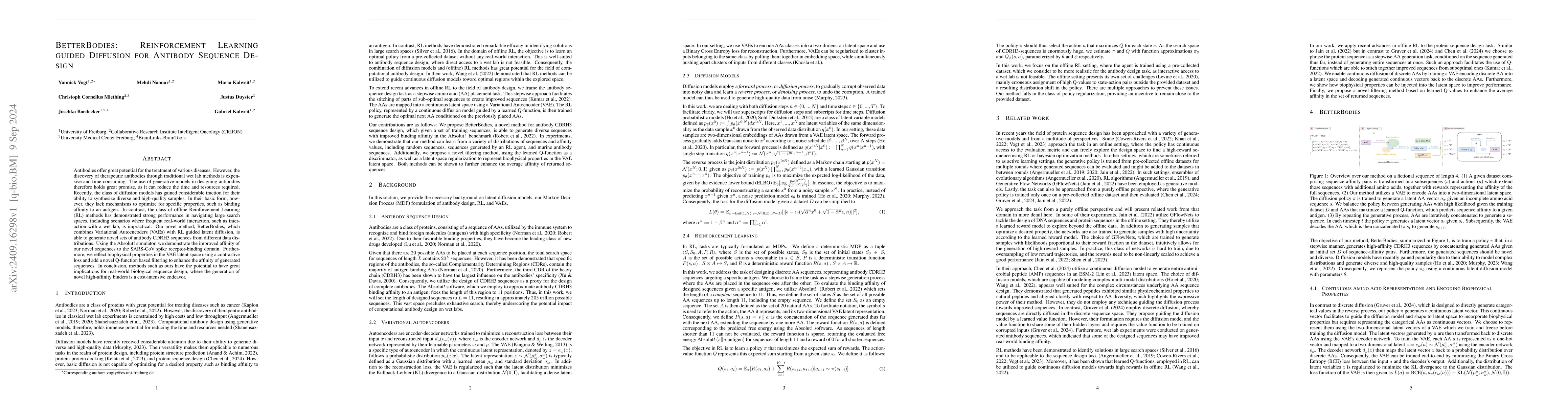 Thumbnail for BetterBodies: Reinforcement Learning guided Diffusion for Antibody
  Sequence Design