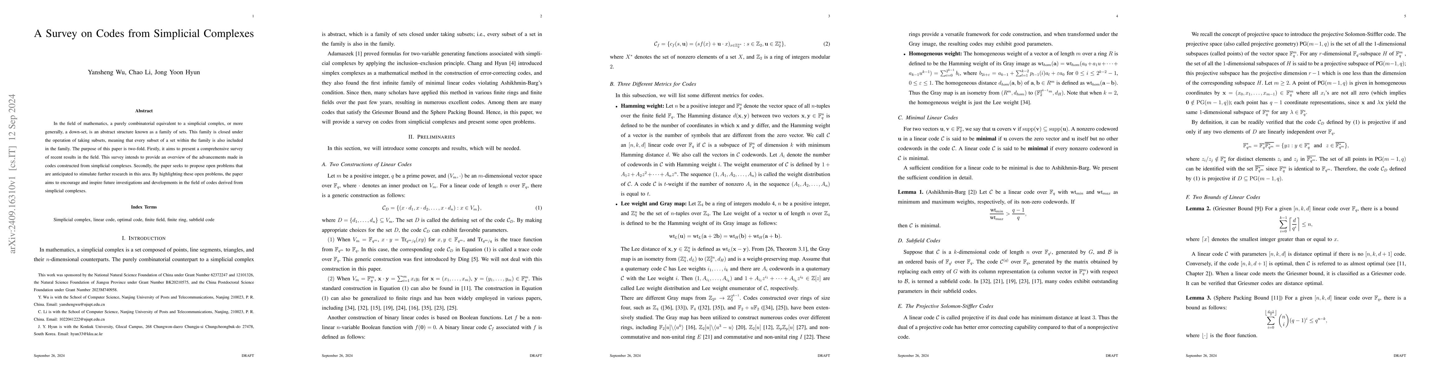 Thumbnail for A Survey on Codes from Simplicial Complexes