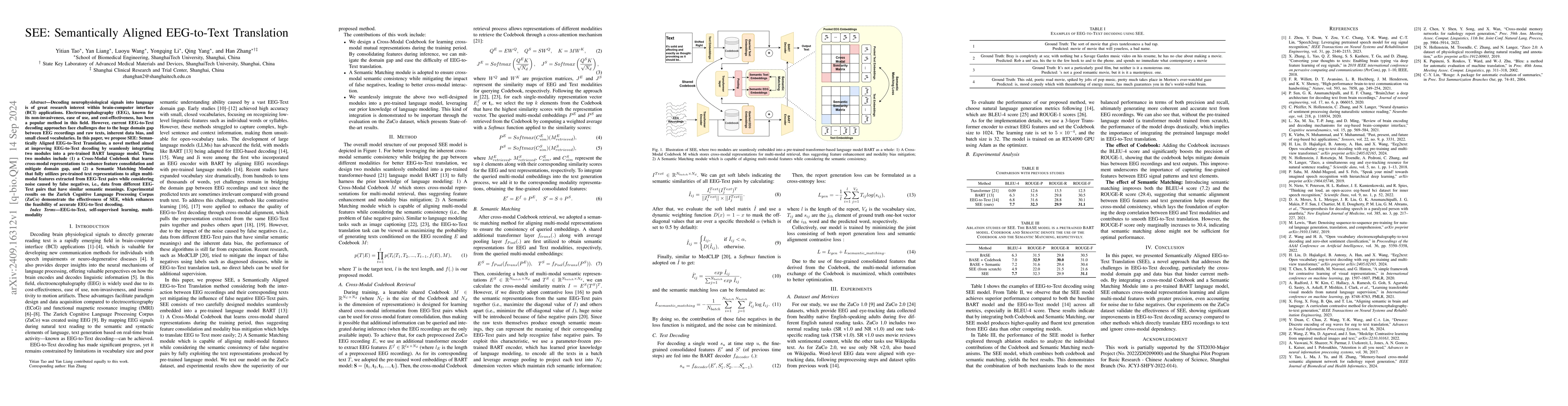 Thumbnail for SEE: Semantically Aligned EEG-to-Text Translation