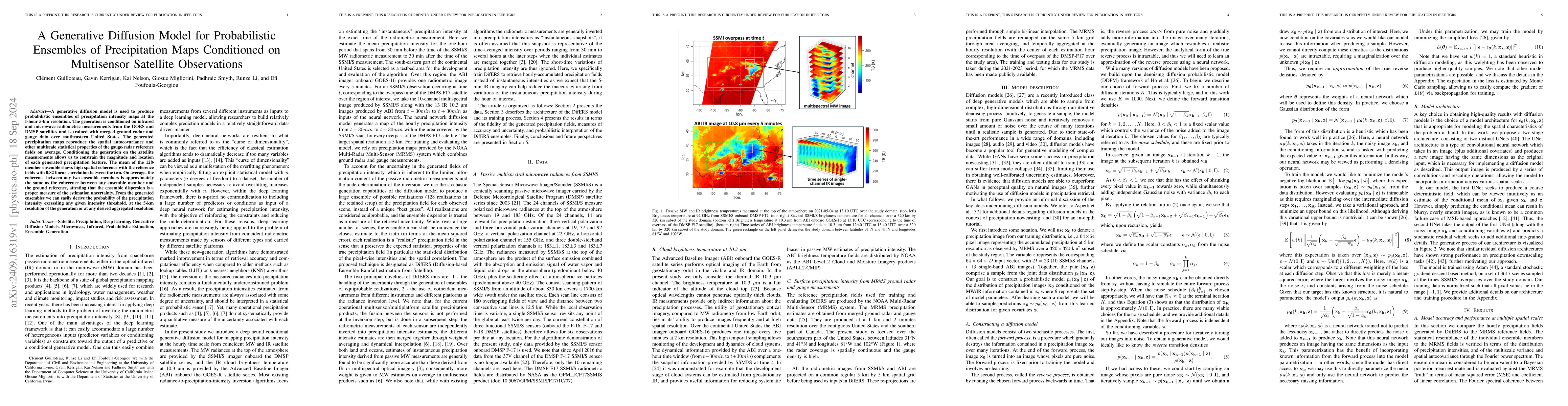 Thumbnail for A Generative Diffusion Model for Probabilistic Ensembles of
  Precipitation Maps Conditioned on Multisensor Satellite Observations