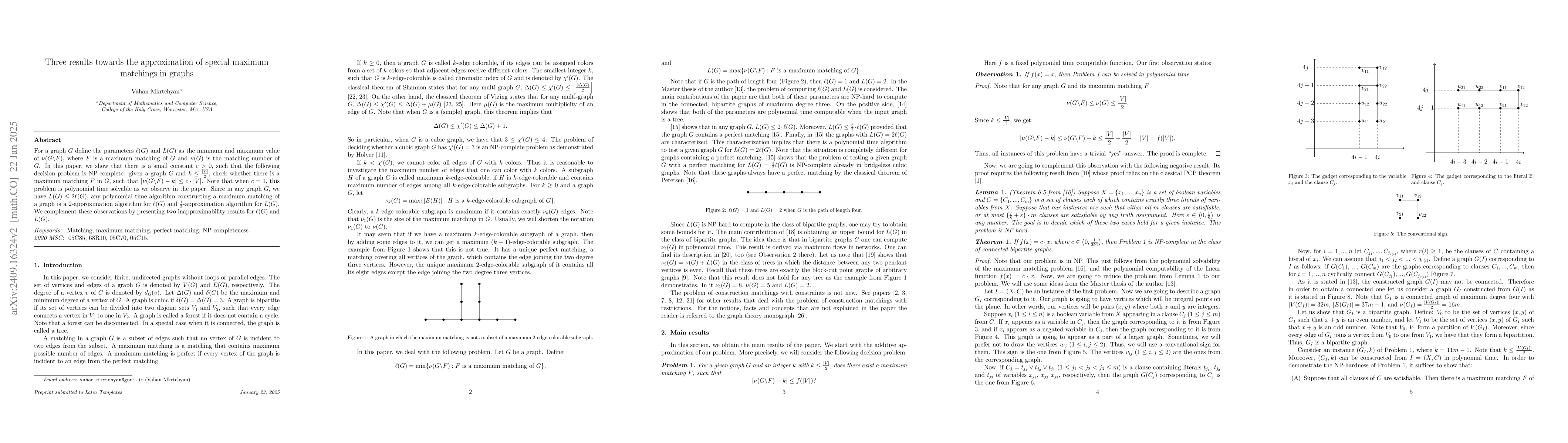 Thumbnail for Two results towards the approximation of special maximum matchings in
  graphs