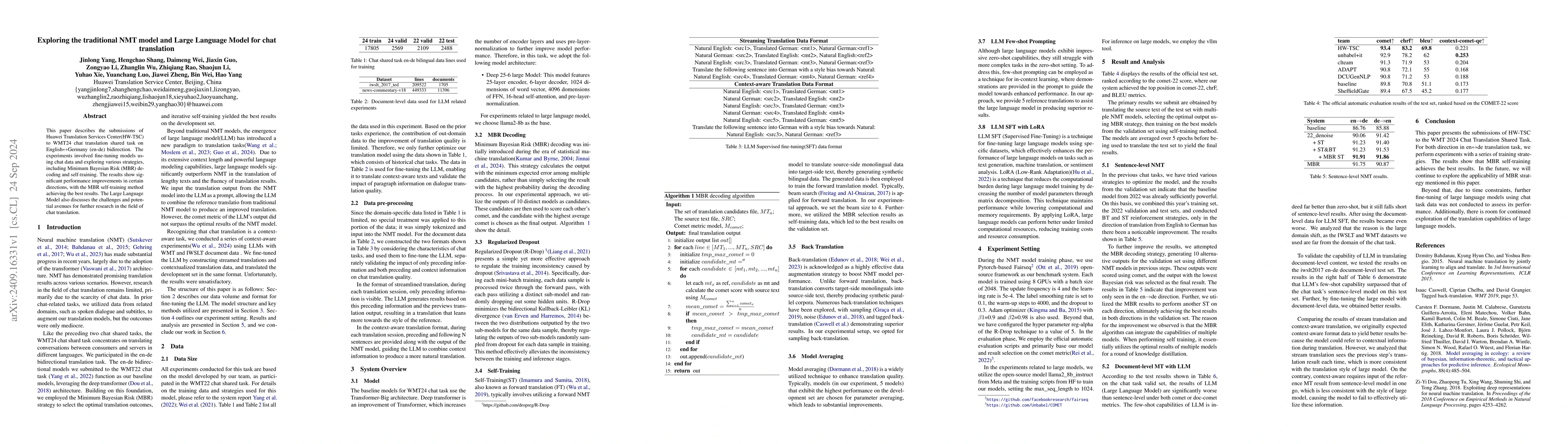 Thumbnail for Exploring the traditional NMT model and Large Language Model for chat
  translation