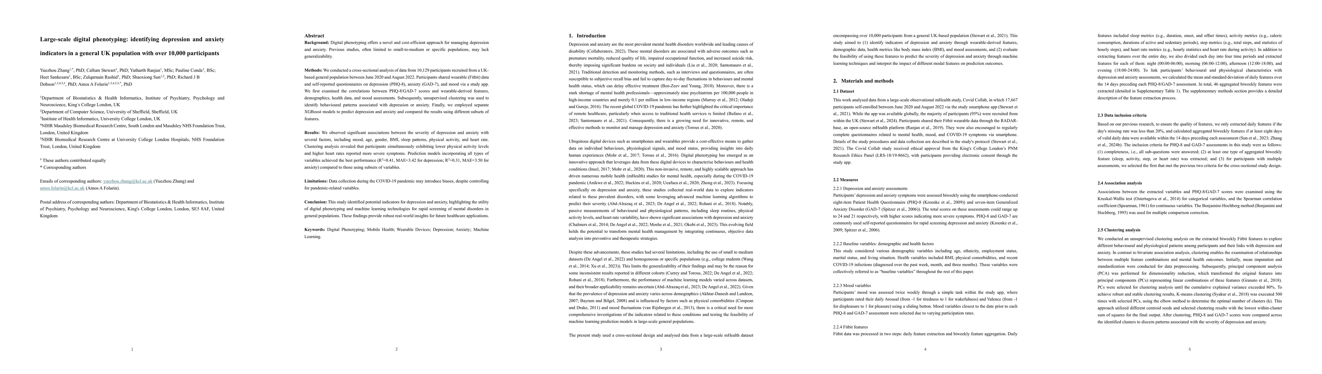 Thumbnail for Large-scale digital phenotyping: identifying depression and anxiety
  indicators in a general UK population with over 10,000 participants
