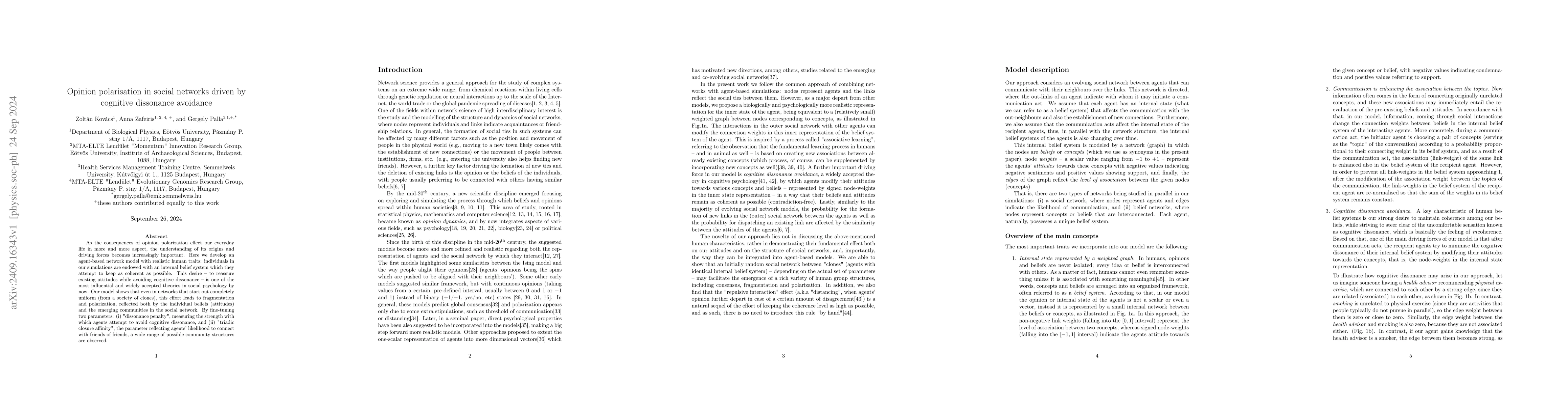 Thumbnail for Opinion polarisation in social networks driven by cognitive dissonance
  avoidance