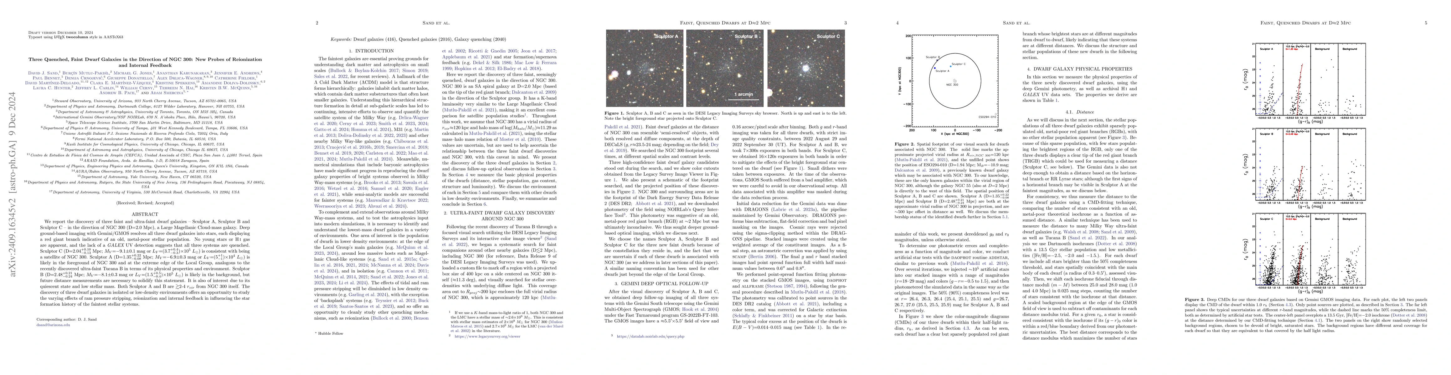Thumbnail for Three Quenched, Faint Dwarf Galaxies in the Direction of NGC 300: New
  Probes of Reionization and Internal Feedback
