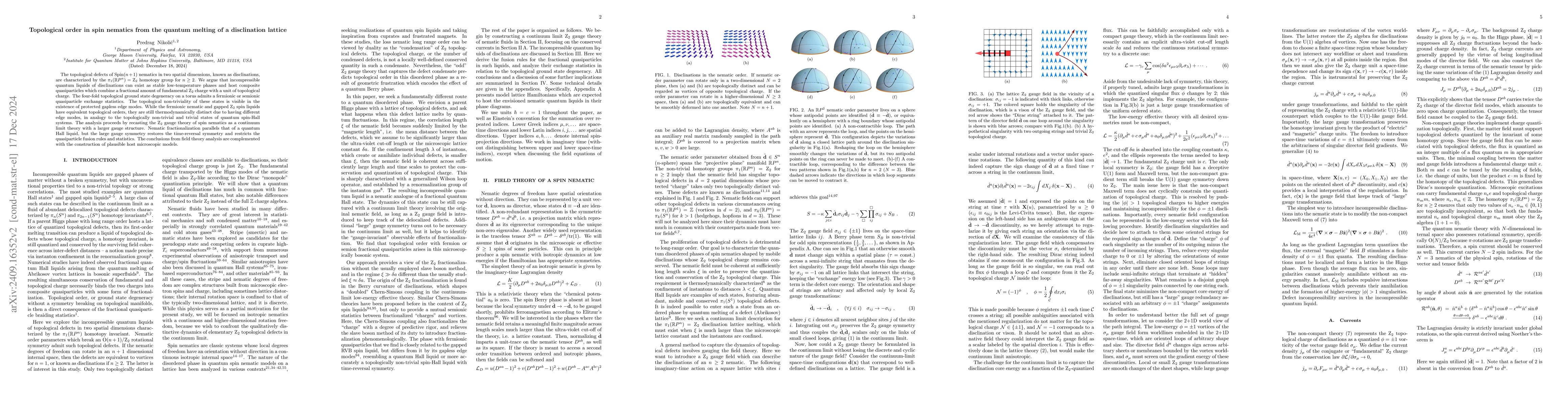 Thumbnail for Topological order in spin nematics from the quantum melting of a
  disclination lattice
