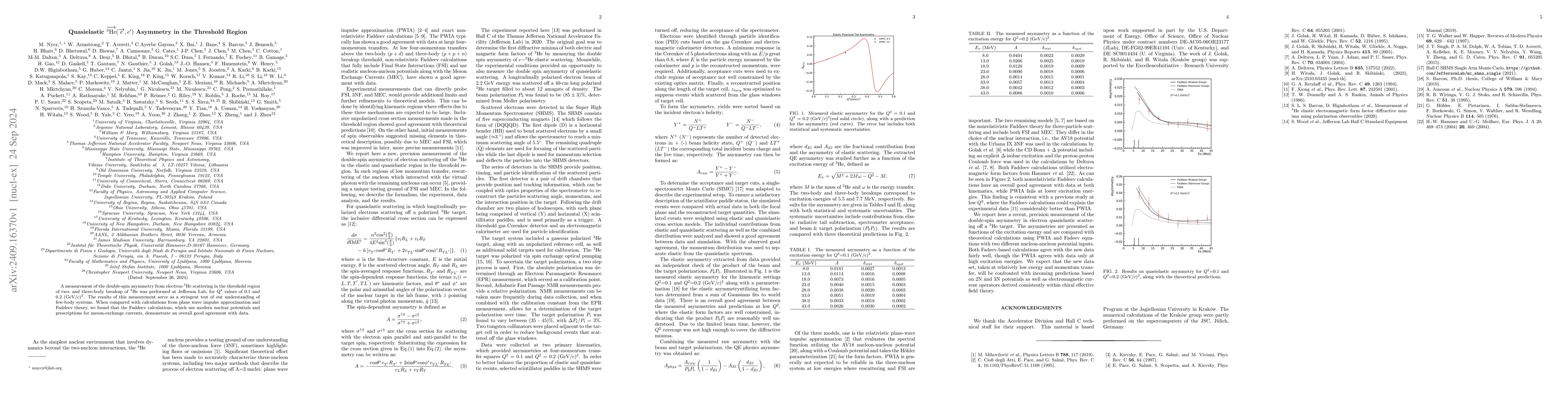 Thumbnail for Quasielastic $\overrightarrow{^{3}\mathrm{He}}(\overrightarrow{e},{e'})$
  Asymmetry in the Threshold Region