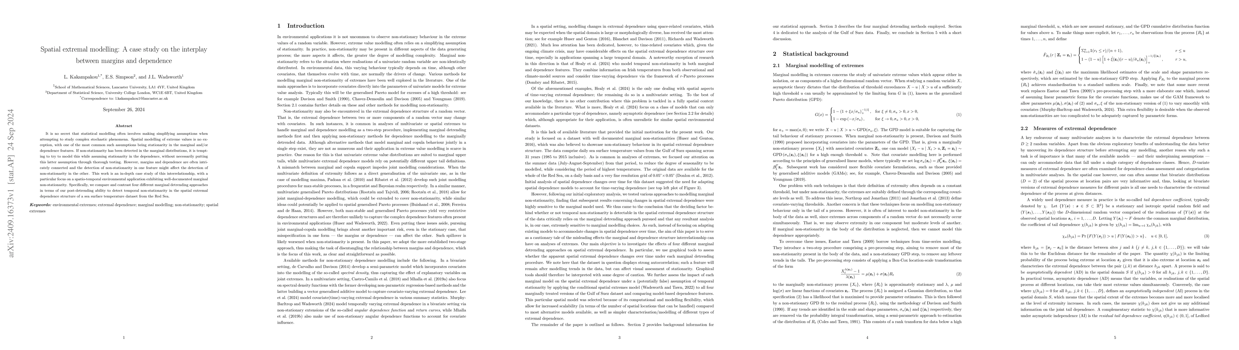 Thumbnail for Spatial extremal modelling: A case study on the interplay between
  margins and dependence