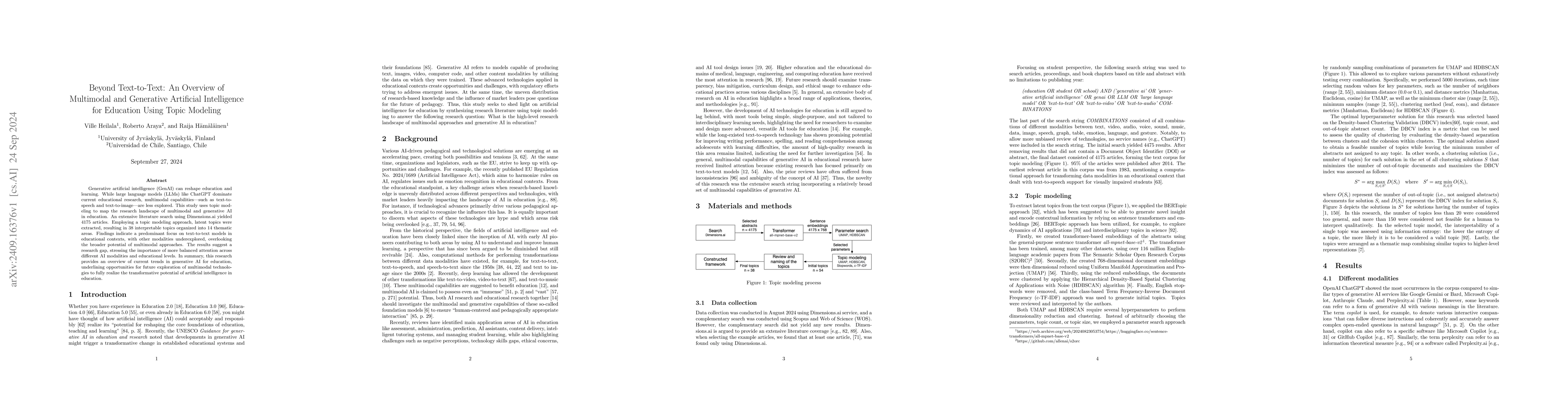 Thumbnail for Beyond Text-to-Text: An Overview of Multimodal and Generative Artificial
  Intelligence for Education Using Topic Modeling