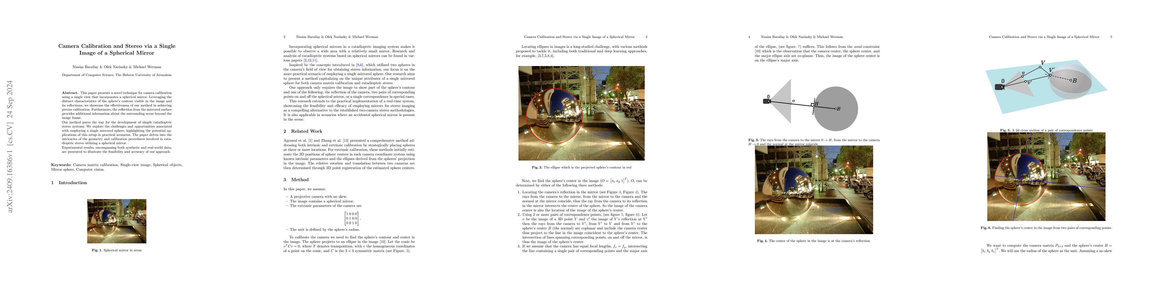 Thumbnail for Camera Calibration and Stereo via a Single Image of a Spherical Mirror