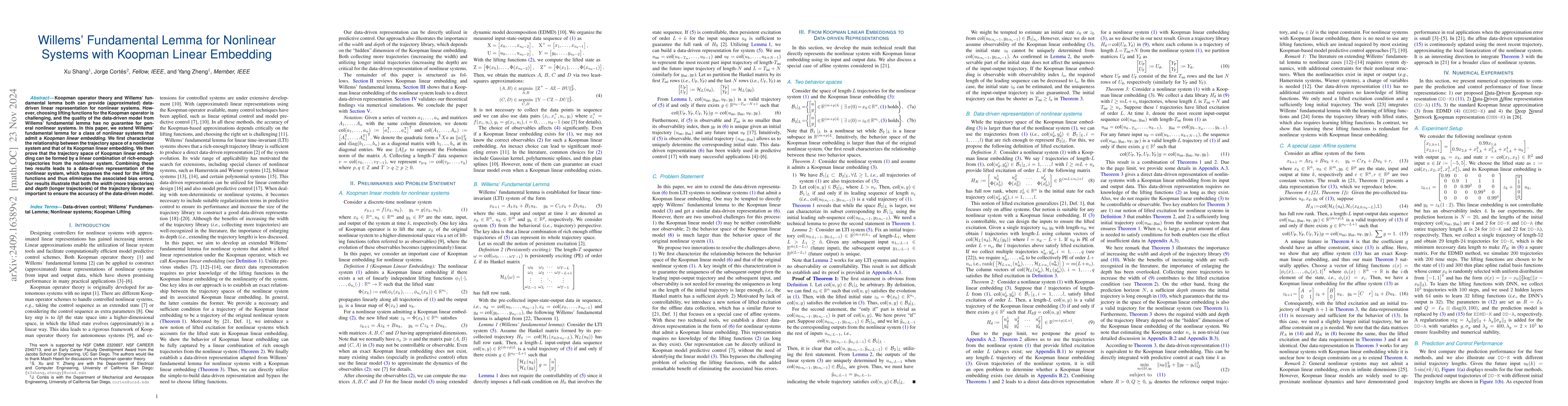 Thumbnail for Willems' Fundamental Lemma for Nonlinear Systems with Koopman Linear
  Embedding