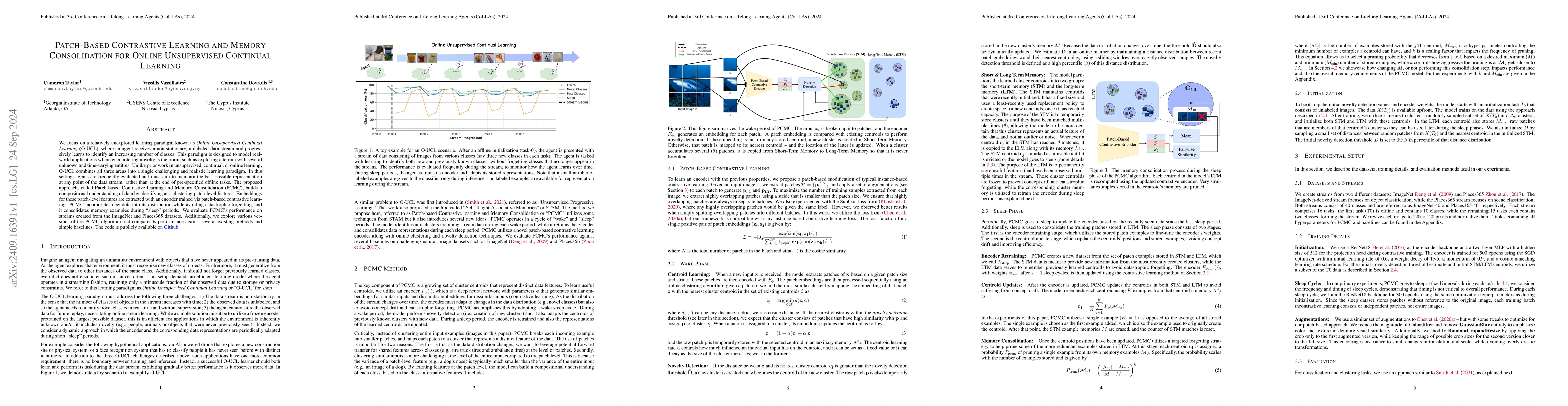 Thumbnail for Patch-Based Contrastive Learning and Memory Consolidation for Online
  Unsupervised Continual Learning