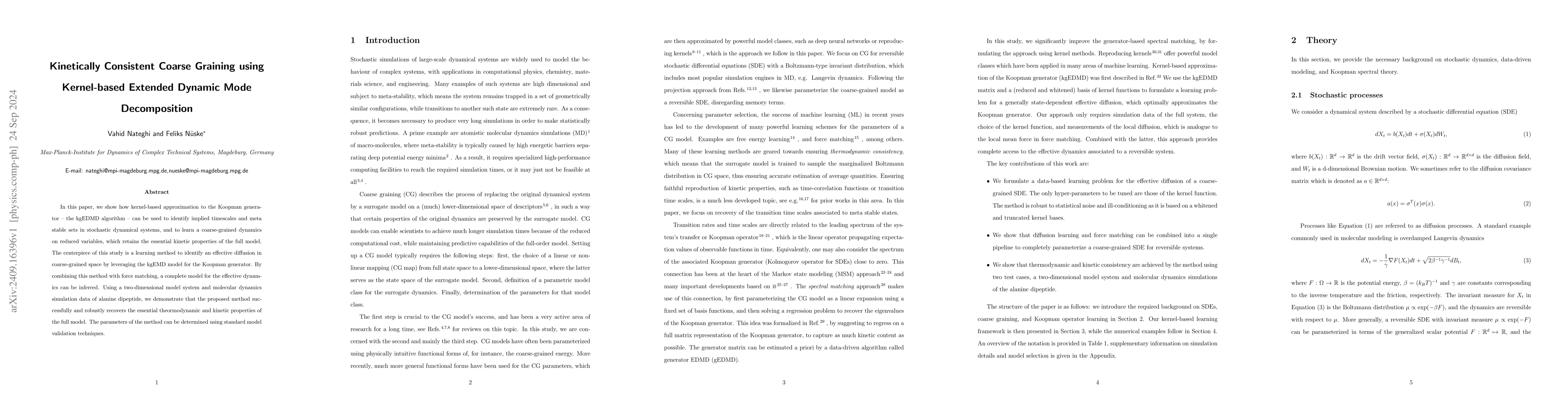Thumbnail for Kinetically Consistent Coarse Graining using Kernel-based Extended
  Dynamic Mode Decomposition