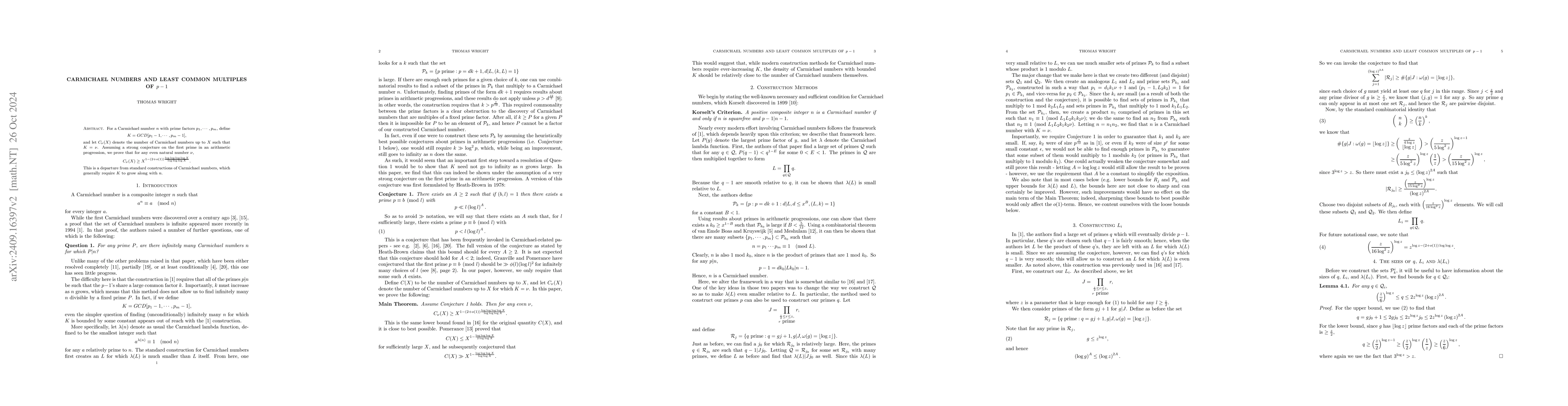 Thumbnail for Carmichael numbers and least common multiples of $p-1$