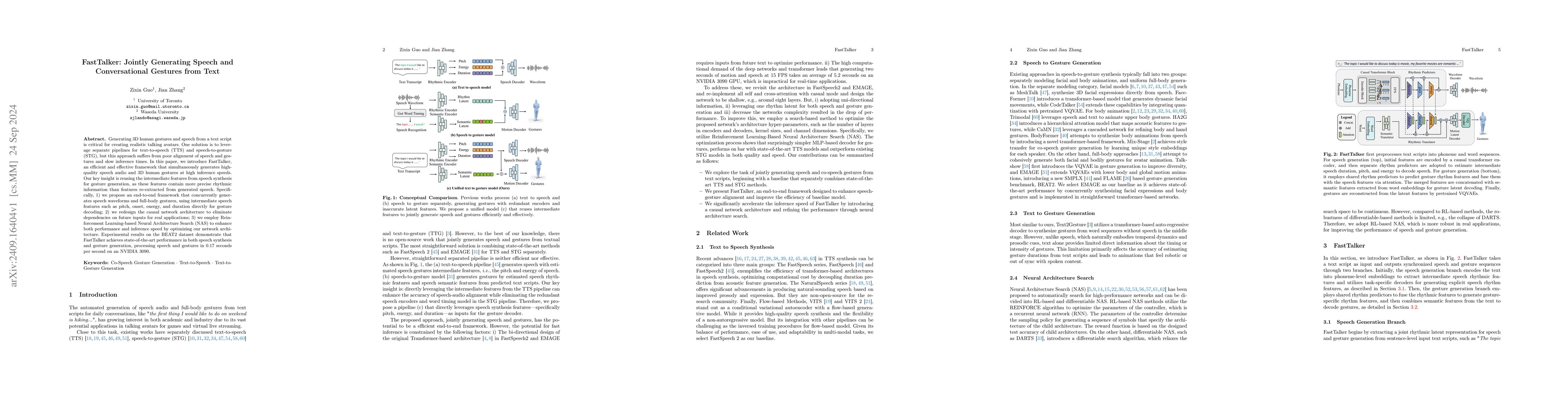 Thumbnail for FastTalker: Jointly Generating Speech and Conversational Gestures from
  Text