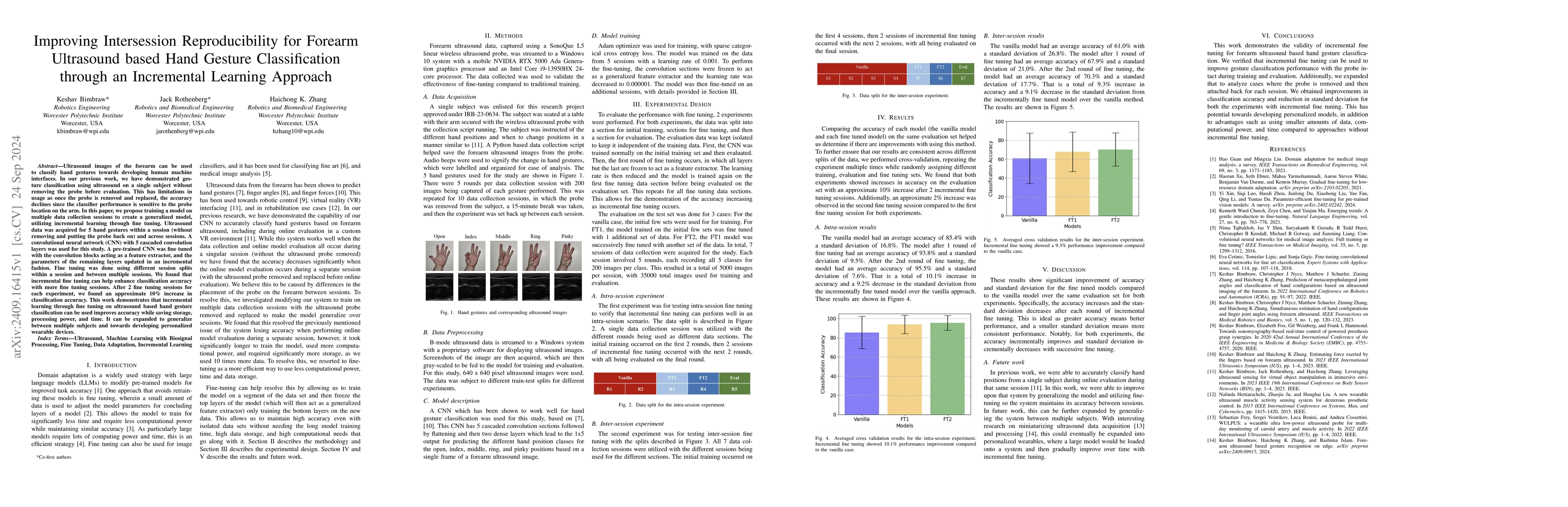 Thumbnail for Improving Intersession Reproducibility for Forearm Ultrasound based Hand
  Gesture Classification through an Incremental Learning Approach