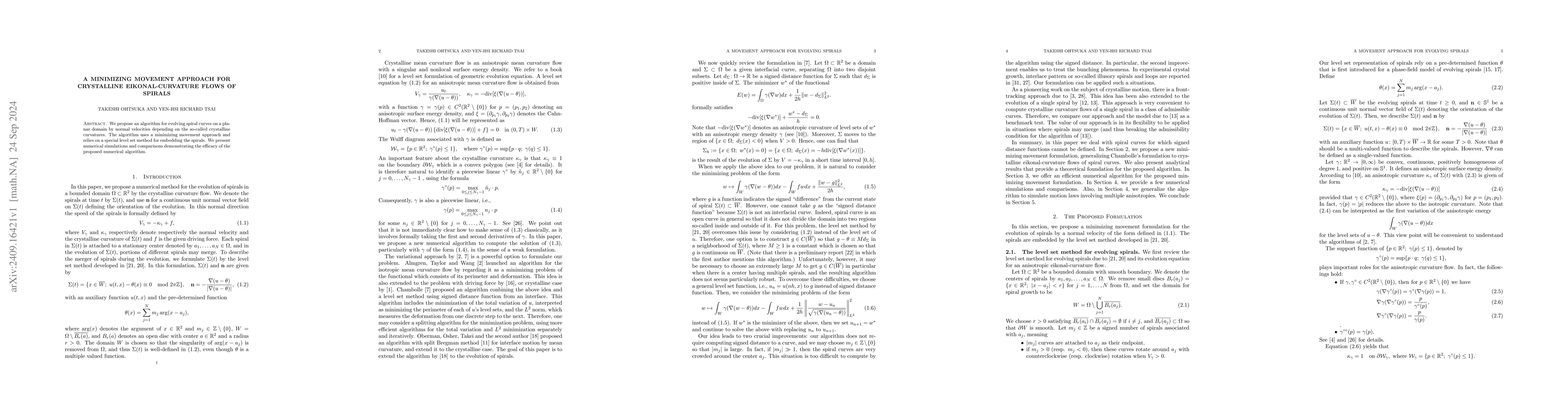 Thumbnail for A minimizing movement approach for crystalline eikonal-curvature flows
  of spirals