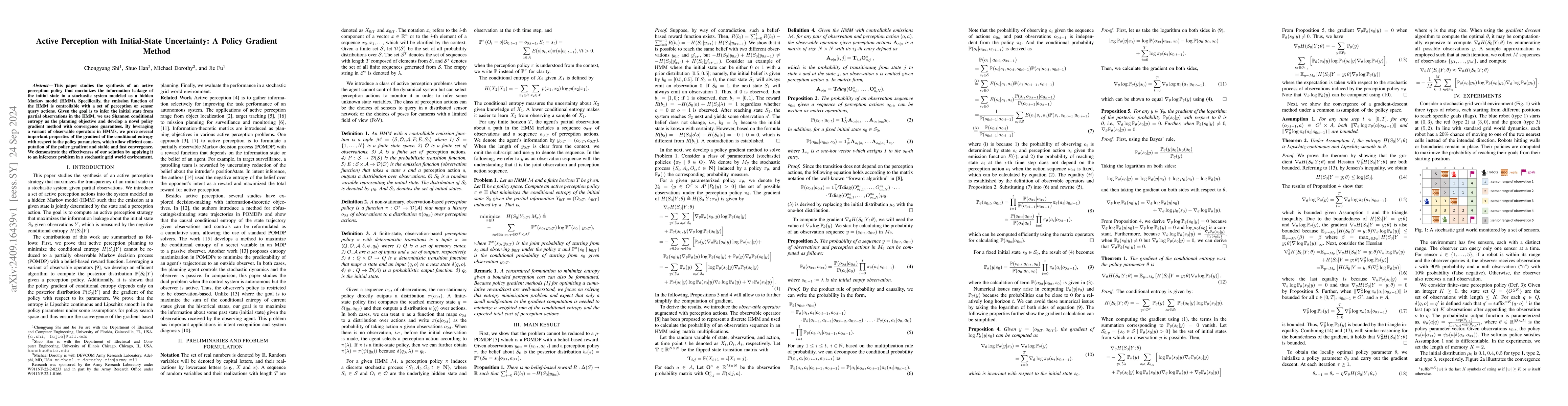 Thumbnail for Active Perception with Initial-State Uncertainty: A Policy Gradient
  Method