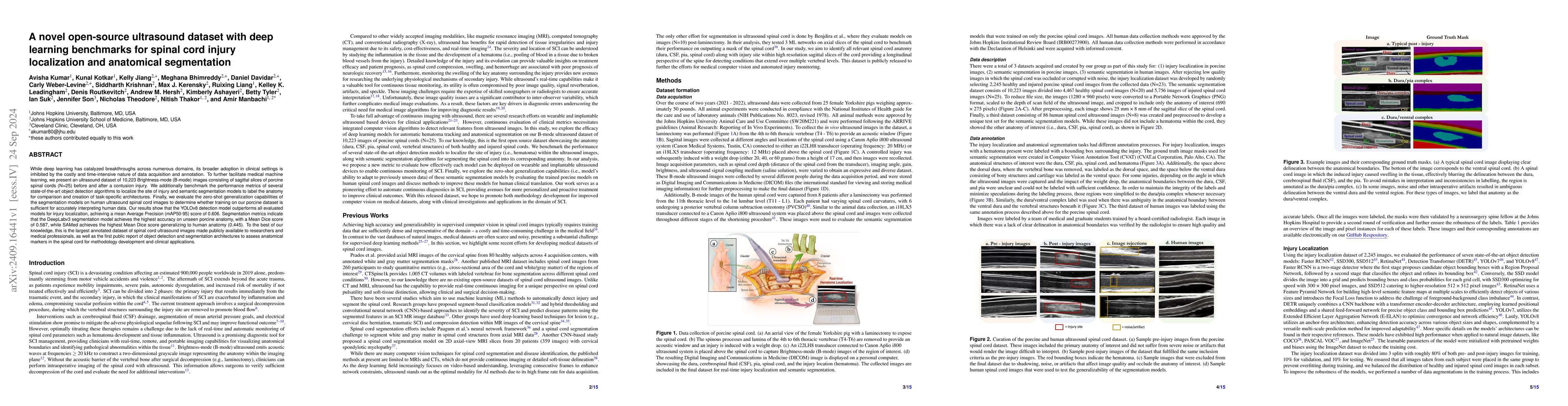 Thumbnail for A novel open-source ultrasound dataset with deep learning benchmarks for
  spinal cord injury localization and anatomical segmentation