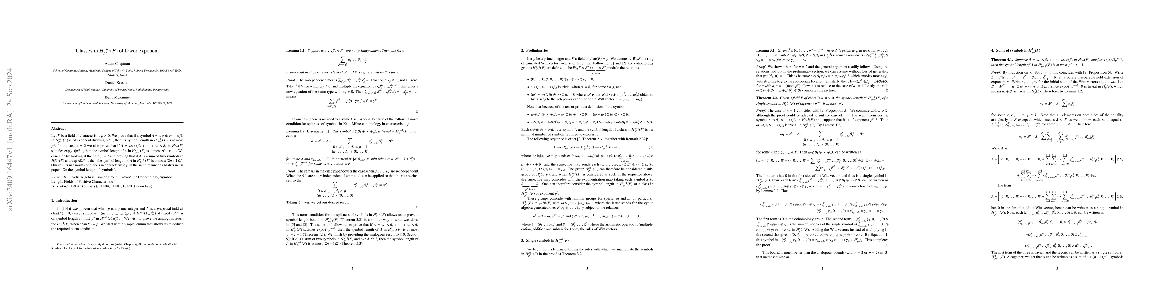 Thumbnail for Classes in $\mathrm H_{p^m}^{n+1}(F)$ of lower exponent