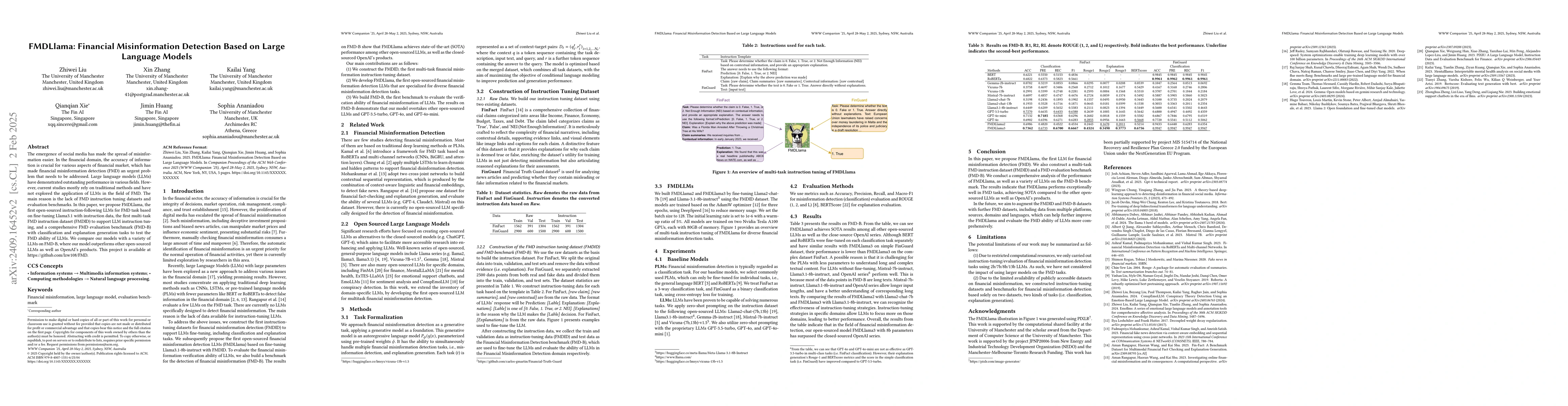 Thumbnail for FMDLlama: Financial Misinformation Detection based on Large Language
  Models