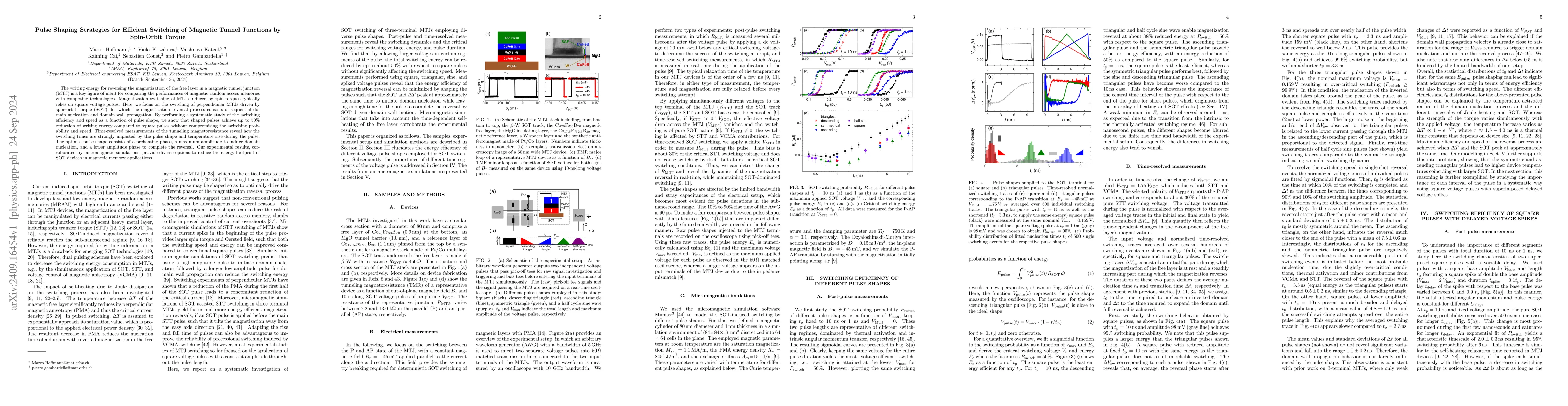 Thumbnail for Pulse Shaping Strategies for Efficient Switching of Magnetic Tunnel
  Junctions by Spin-Orbit Torque