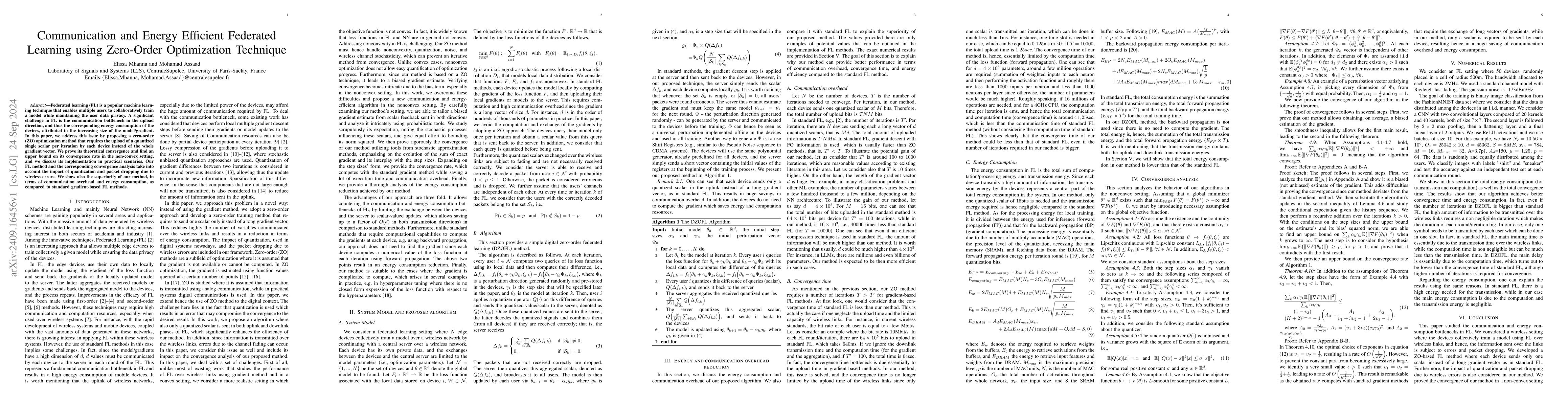 Thumbnail for Communication and Energy Efficient Federated Learning using Zero-Order
  Optimization Technique