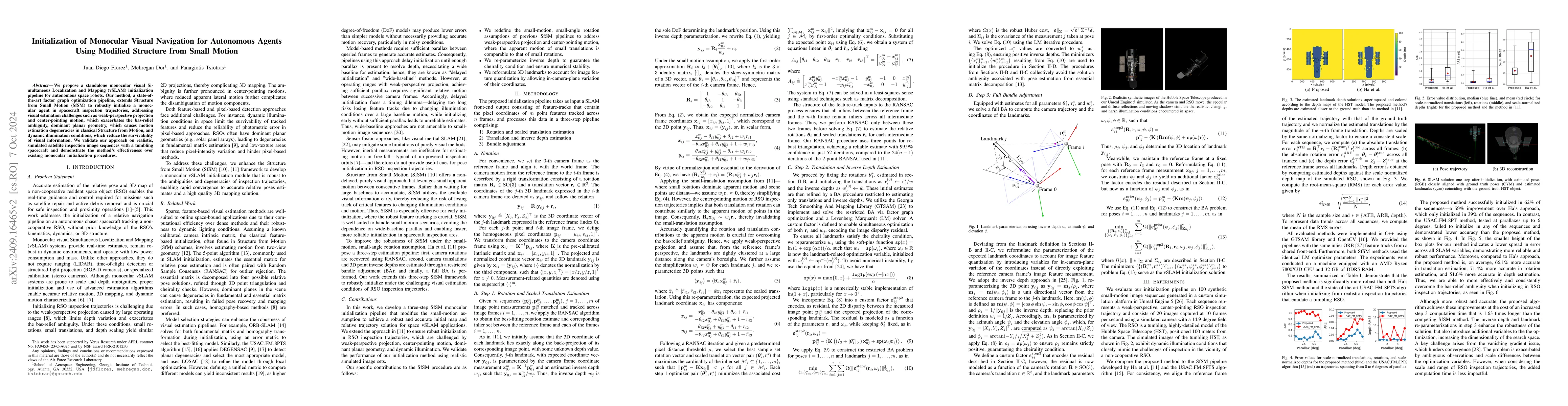 Thumbnail for Initialization of Monocular Visual Navigation for Autonomous Agents
  Using Modified Structure from Small Motion