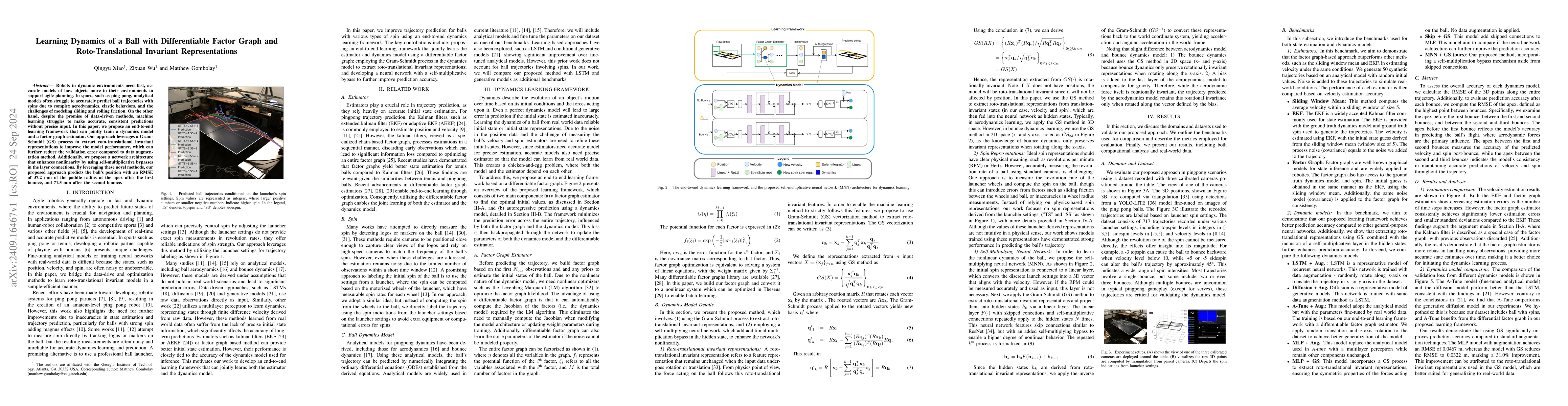 Thumbnail for Learning Dynamics of a Ball with Differentiable Factor Graph and
  Roto-Translational Invariant Representations