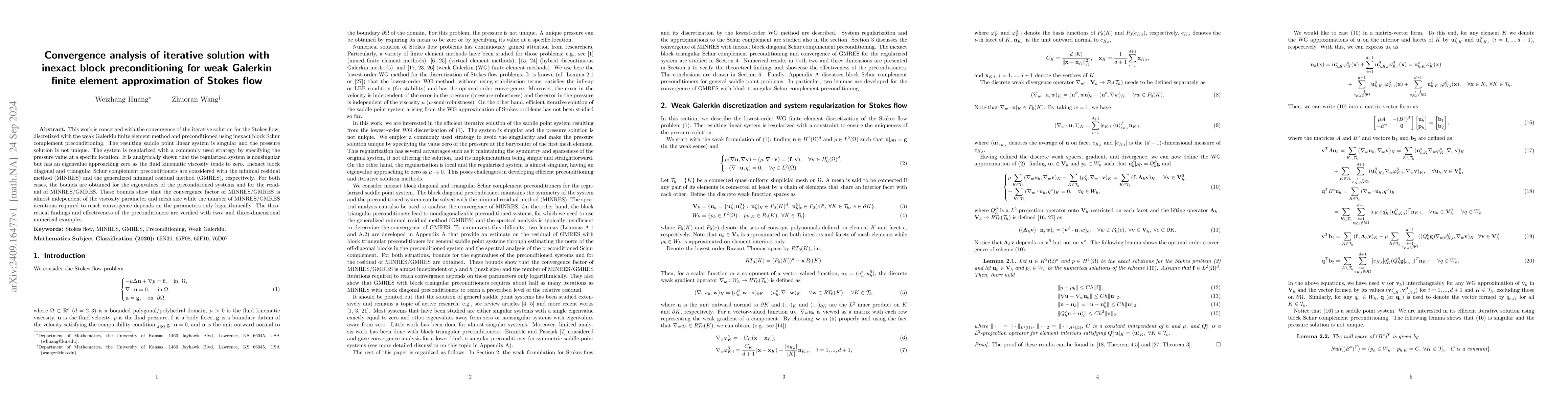 Thumbnail for Convergence analysis of iterative solution with inexact block
  preconditioning for weak Galerkin finite element approximation of Stokes flow