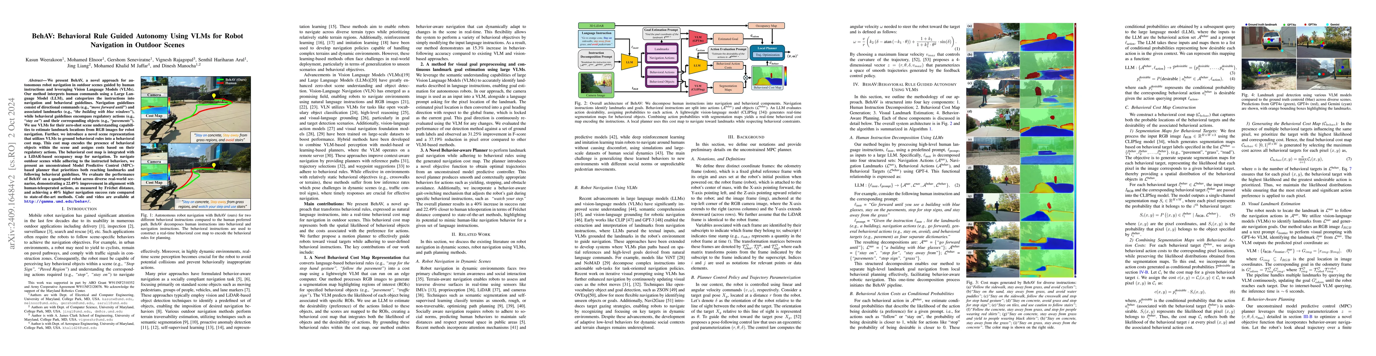 Thumbnail for BehAV: Behavioral Rule Guided Autonomy Using VLMs for Robot Navigation
  in Outdoor Scenes