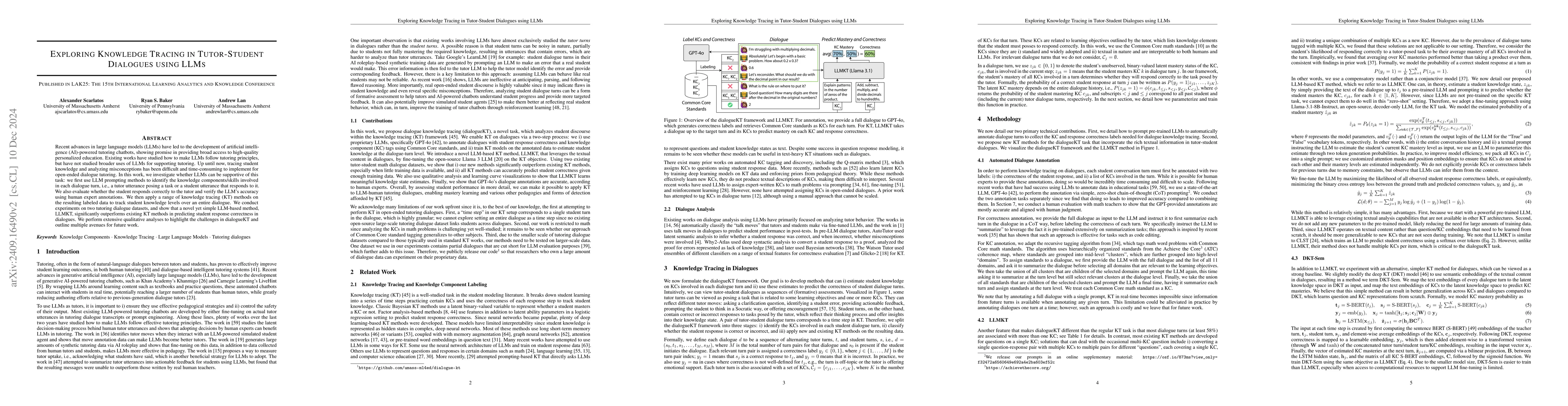 Thumbnail for Exploring Knowledge Tracing in Tutor-Student Dialogues