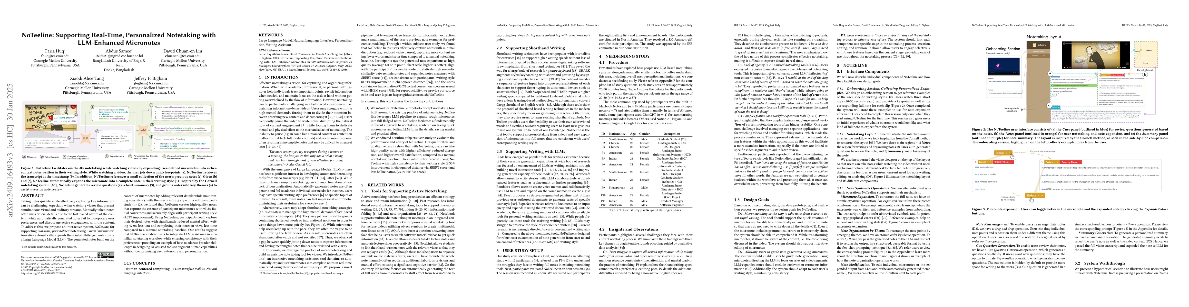 Thumbnail for NoTeeline: Supporting Real-Time, Personalized Notetaking with
  LLM-Enhanced Micronotes