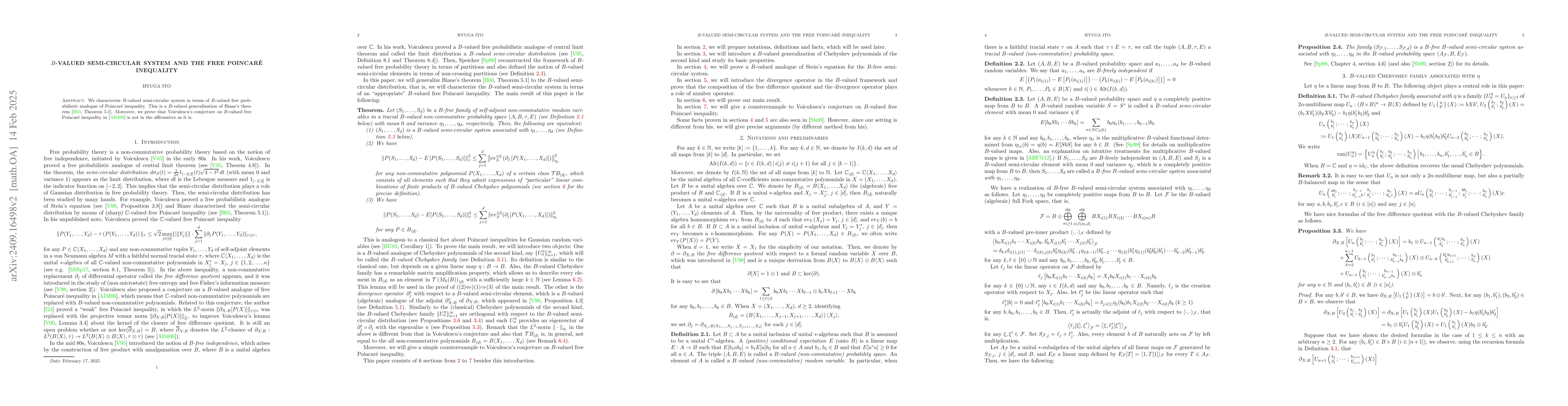 Thumbnail for $B$-valued semi-circular system and free Poincaré inequality