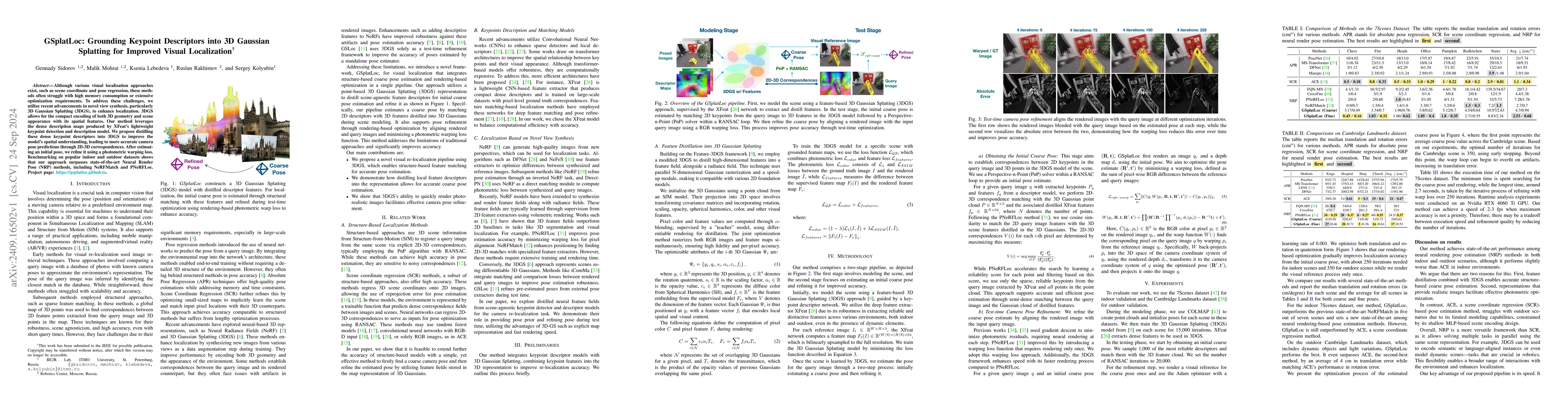 Thumbnail for GSplatLoc: Grounding Keypoint Descriptors into 3D Gaussian Splatting for
  Improved Visual Localization