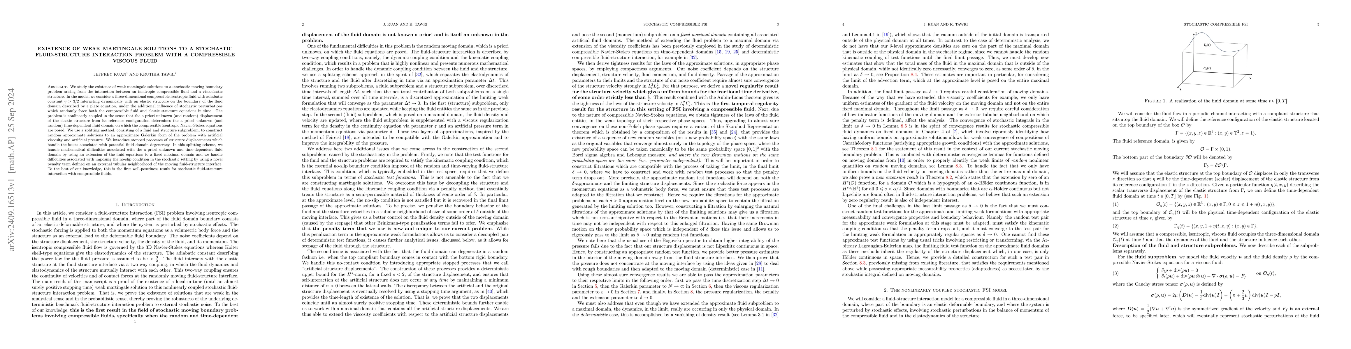 Thumbnail for Existence of weak martingale solutions to a stochastic fluid-structure
  interaction problem with a compressible viscous fluid