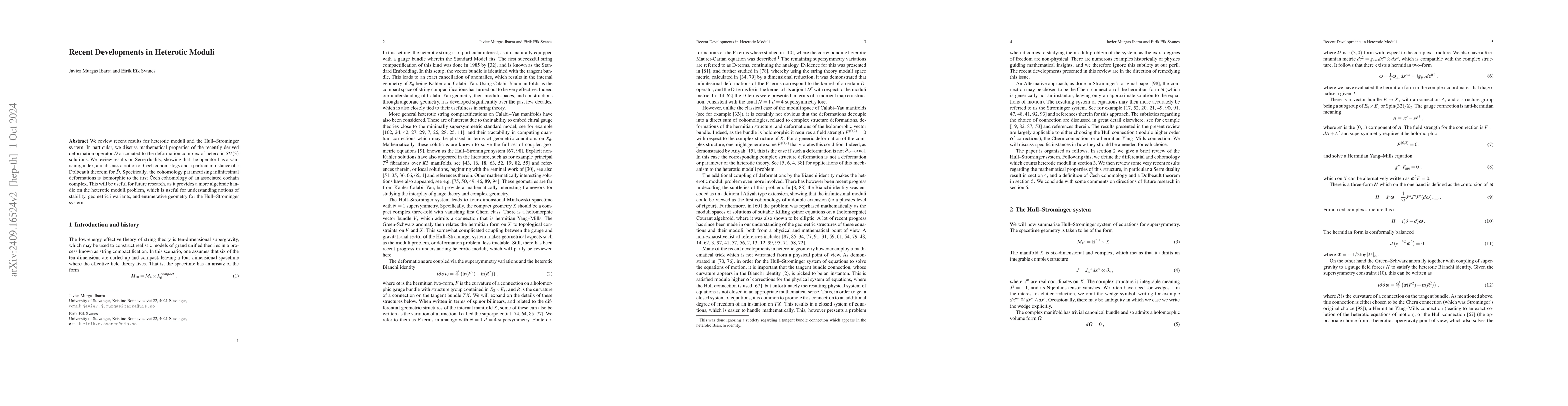 Thumbnail for Recent Developments in Heterotic Moduli