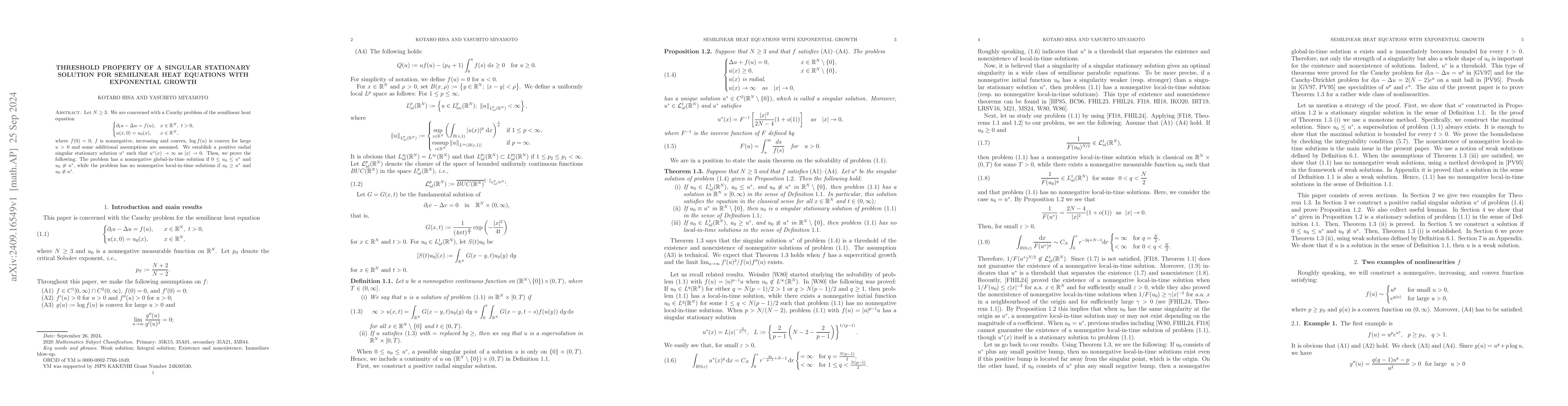 Thumbnail for Threshold property of a singular stationary solution for semilinear heat
  equations with exponential growth