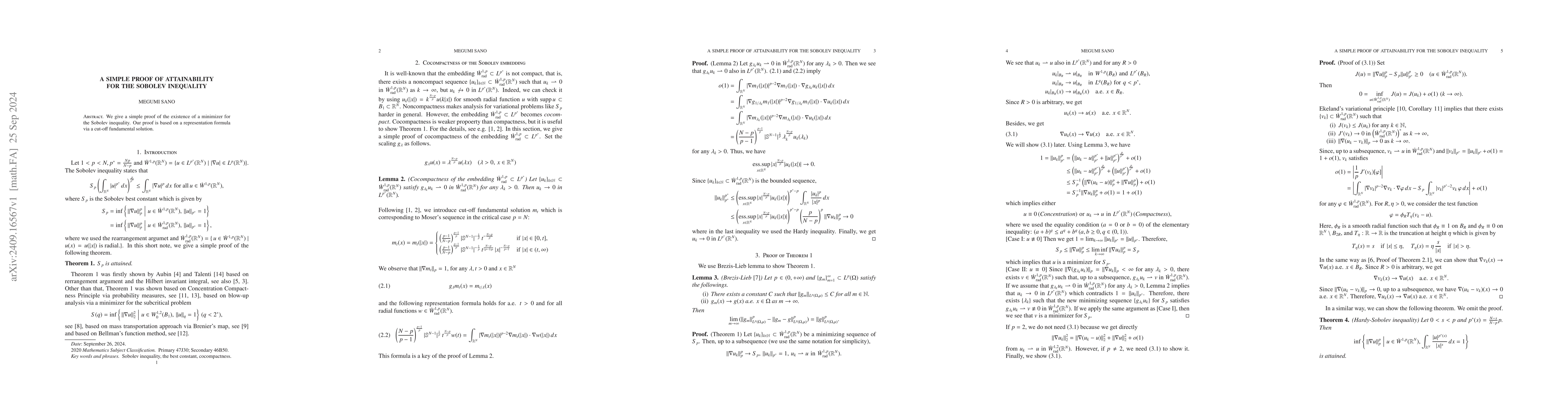 Thumbnail for A simple proof of attainability for the Sobolev inequality
