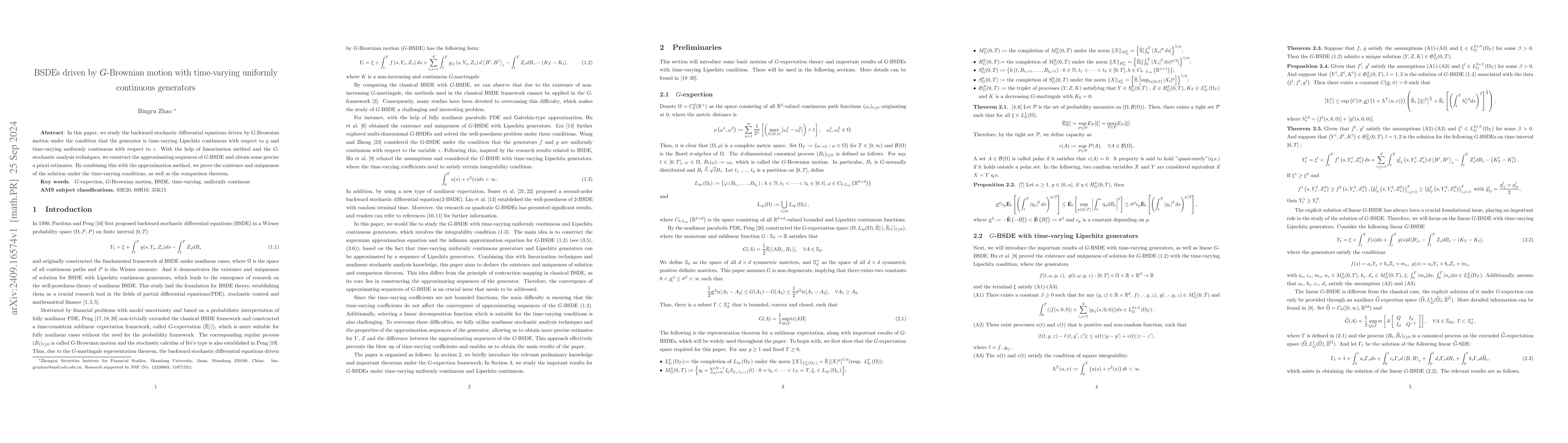 Thumbnail for BSDEs driven by G-Brownian motion with time-varying uniformly continuous
  generators