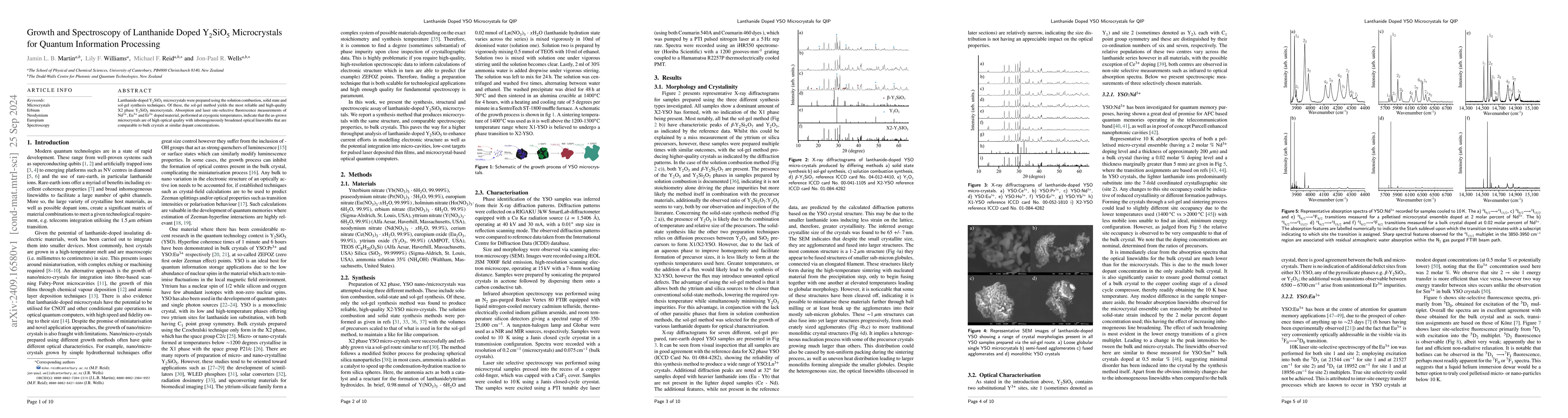 Thumbnail for Growth and Spectroscopy of Lanthanide Doped Y$_2$SiO$_5$ Microcrystals
  for Quantum Information Processing