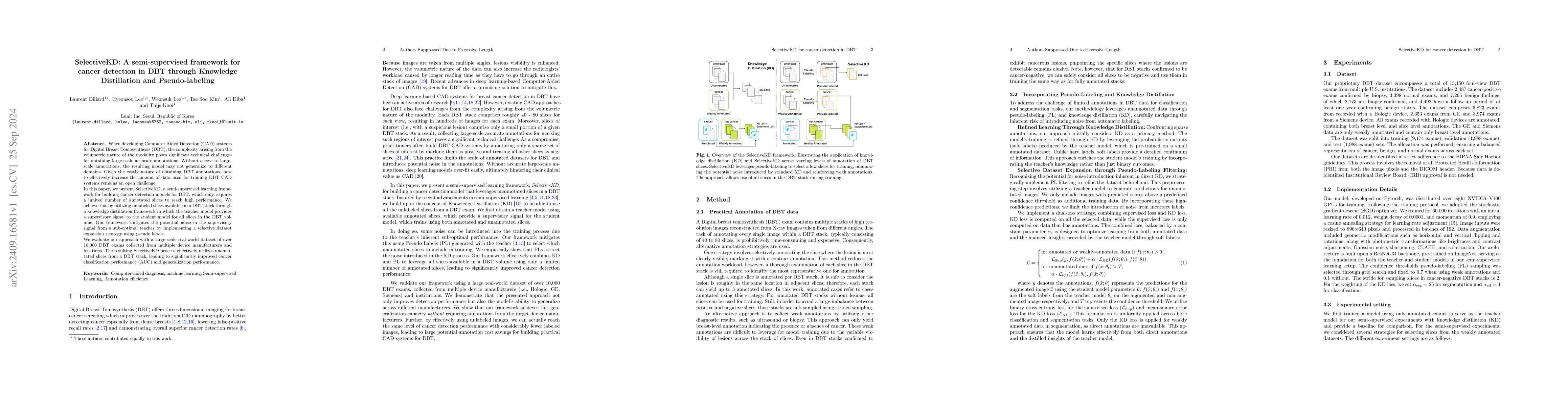 Thumbnail for SelectiveKD: A semi-supervised framework for cancer detection in DBT
  through Knowledge Distillation and Pseudo-labeling