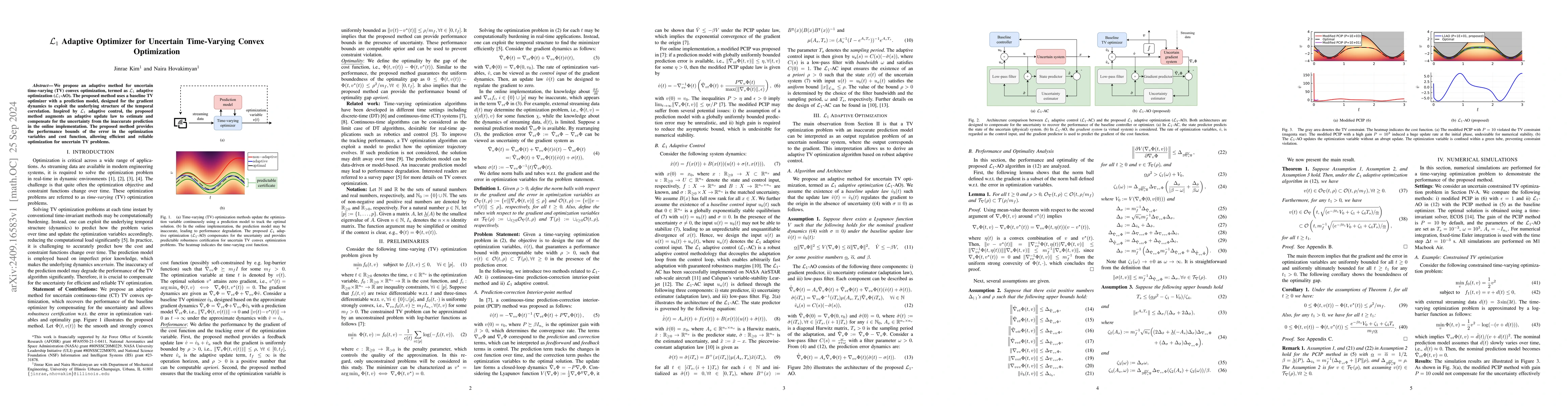 Thumbnail for $\mathcal{L}_{1}$ Adaptive Optimizer for Uncertain Time-Varying Convex
  Optimization