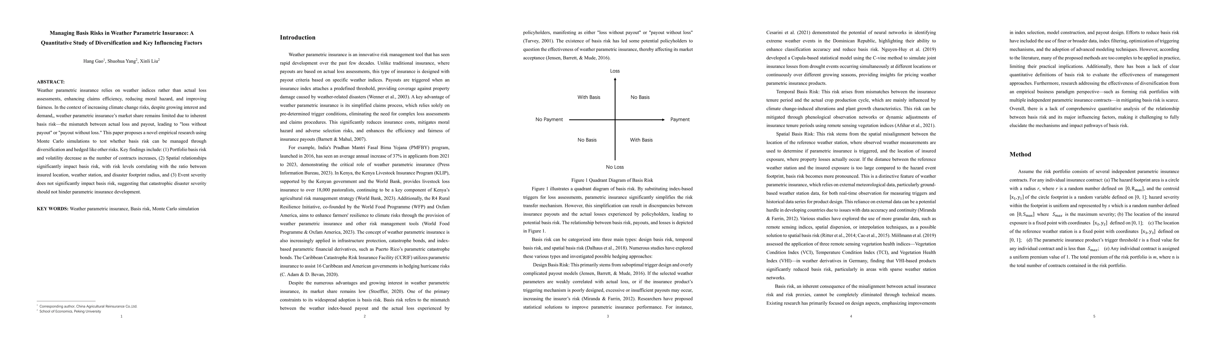 Thumbnail for Managing Basis Risks in Weather Parametric Insurance: A Quantitative
  Study of Diversification and Key Influencing Factors