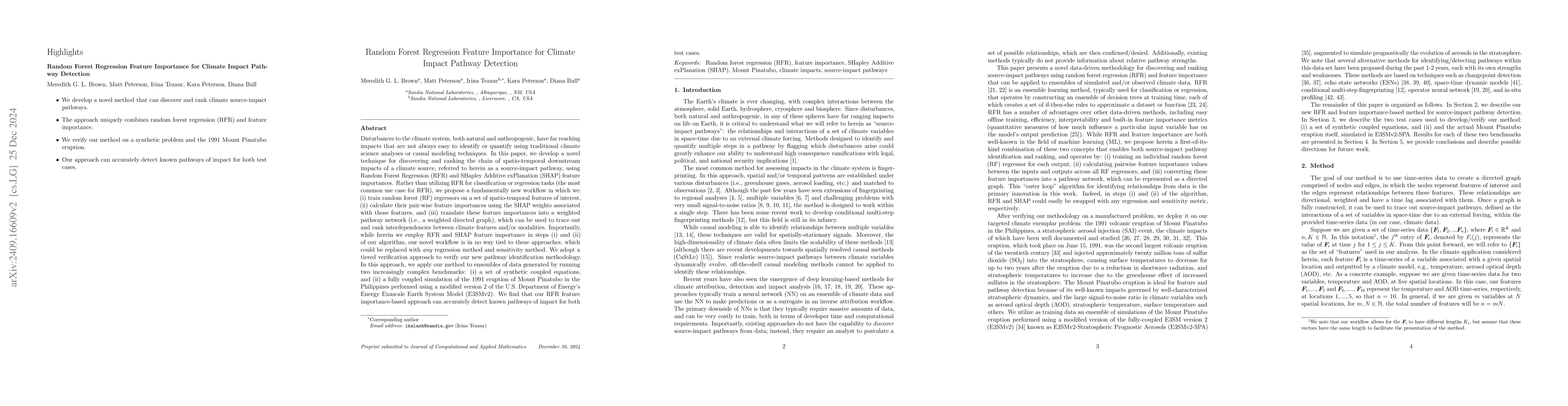 Thumbnail for Random Forest Regression Feature Importance for Climate Impact Pathway
  Detection