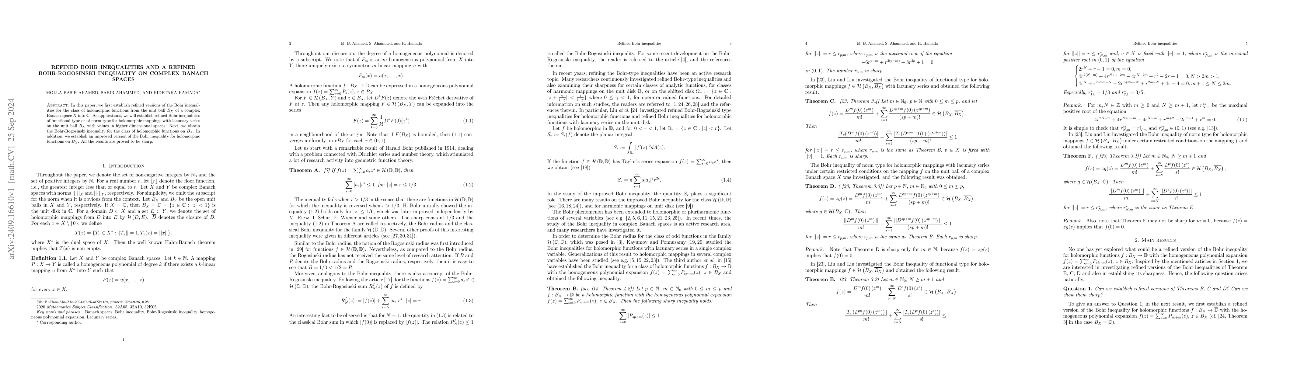 Thumbnail for Refined Bohr inequalities and a refined Bohr-Rogosinski inequality on
  complex Banach spaces