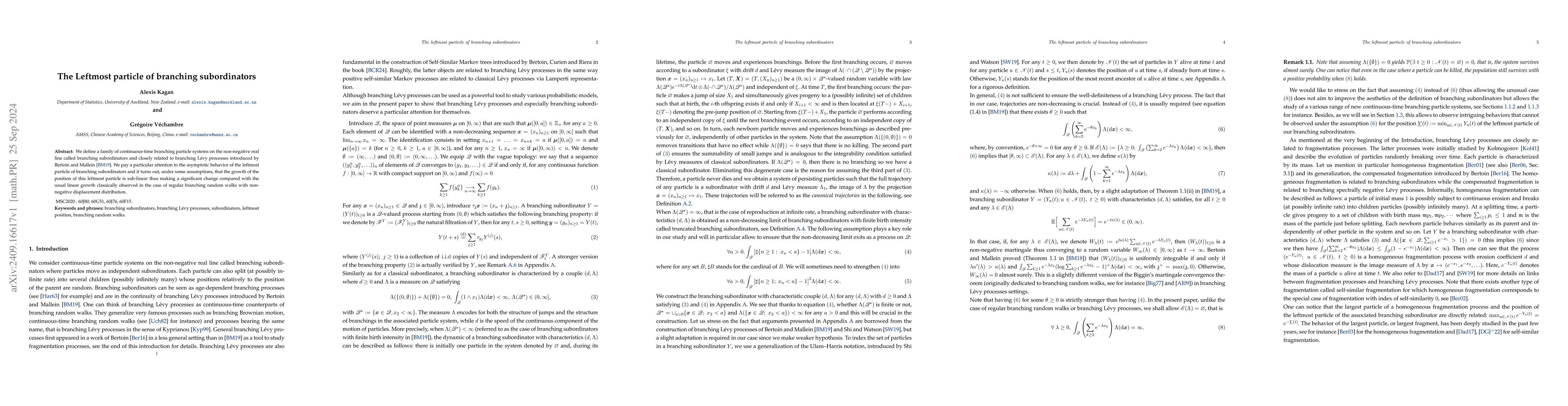 Thumbnail for The Leftmost particle of branching subordinators